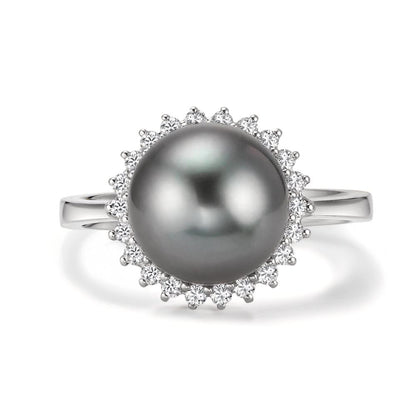 pierścionek złoto białe 750/18 K Diament 0.27 ct, 22 kamienie, w-si Perła tahitańska szary, 10 mm