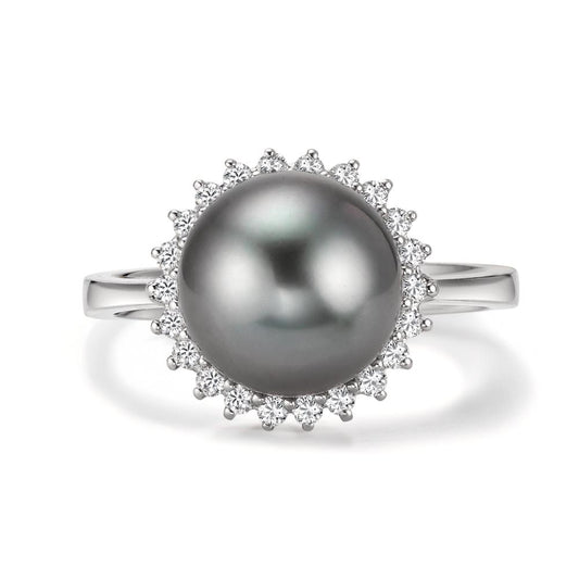pierścionek złoto białe 750/18 K Diament 0.27 ct, 22 kamienie, w-si Perła tahitańska szary, 10 mm