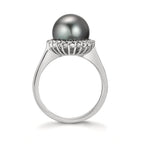 pierścionek złoto białe 750/18 K Diament 0.27 ct, 22 kamienie, w-si Perła tahitańska szary, 10 mm