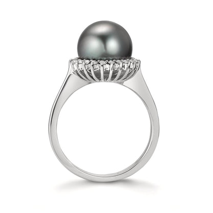 pierścionek złoto białe 750/18 K Diament 0.27 ct, 22 kamienie, w-si Perła tahitańska szary, 10 mm