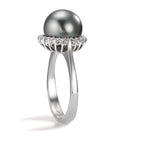 pierścionek złoto białe 750/18 K Diament 0.27 ct, 22 kamienie, w-si Perła tahitańska szary, 10 mm