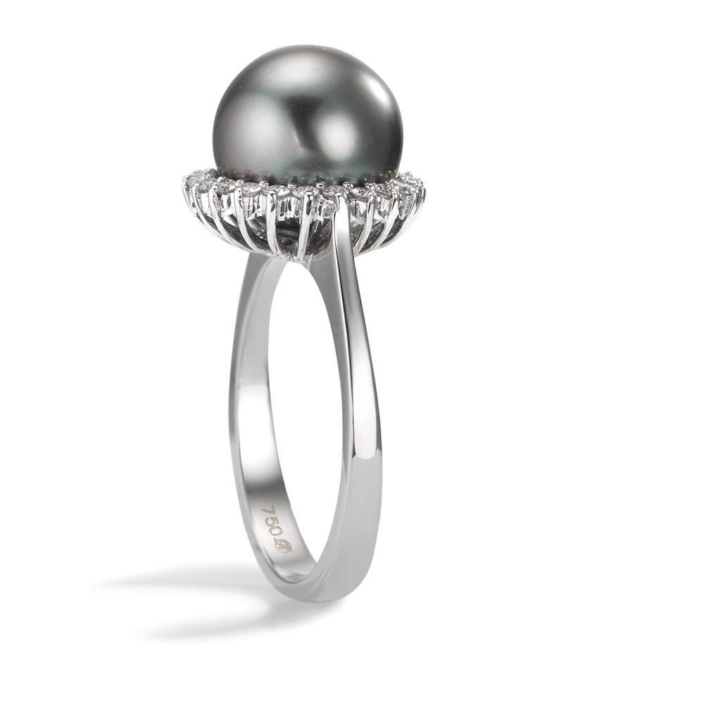 pierścionek złoto białe 750/18 K Diament 0.27 ct, 22 kamienie, w-si Perła tahitańska szary, 10 mm
