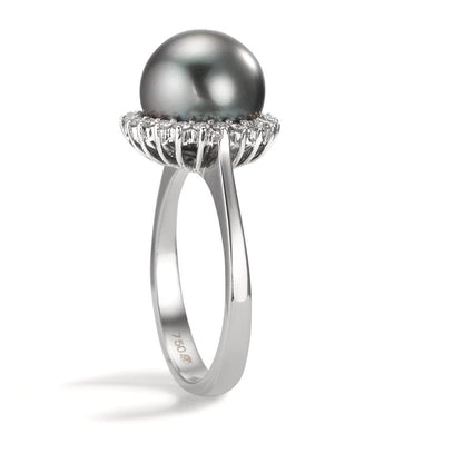 pierścionek złoto białe 750/18 K Diament 0.27 ct, 22 kamienie, w-si Perła tahitańska szary, 10 mm