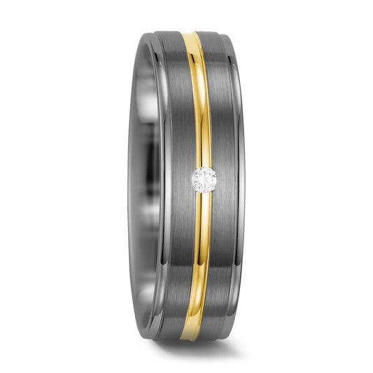 obrączka partnerska pallad 500, złoto żółte 585/14 K Diament biały, 0.025 ct, w-si