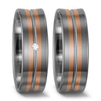 obrączka partnerska pallad 500, złoto czerwone 585/14 K Diament biały, 0.02 ct, w-si