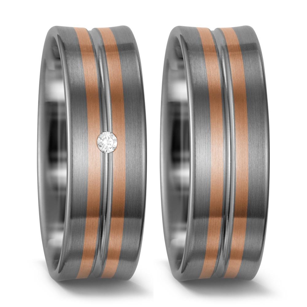 obrączka partnerska pallad 500, złoto czerwone 585/14 K Diament biały, 0.02 ct, w-si