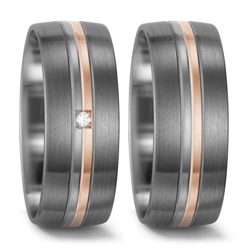 obrączka partnerska pallad 500, złoto białe 585/14 K, złoto różowe 585/14 K Diament biały, 0.015 ct, w-si
