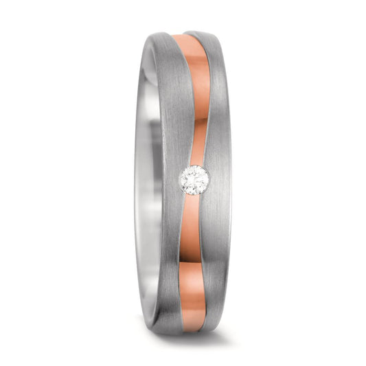 obrączka partnerska złoto białe 750/18 K, złoto czerwone 750/18 K Diament biały, 0.03 ct, tw-vsi