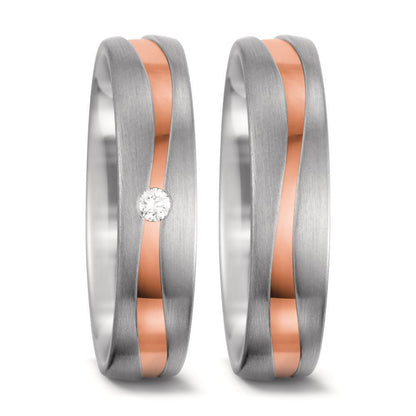 obrączka partnerska złoto białe 750/18 K, złoto czerwone 750/18 K Diament biały, 0.03 ct, tw-vsi
