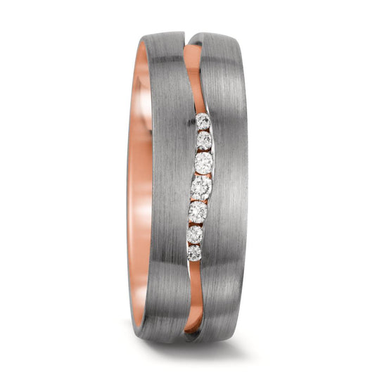 obrączka partnerska złoto czerwone 750/18 K, złoto białe 750/18 K Diament biały, 0.061 ct, 7 kamienie, tw-vsi