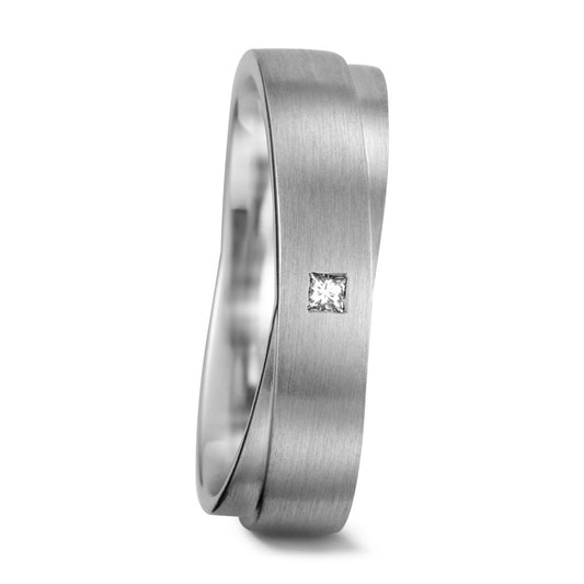 obrączka partnerska złoto białe 750/18 K Diament biały, 0.025 ct, [Carrée], tw-vsi