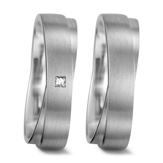 obrączka partnerska złoto białe 750/18 K Diament biały, 0.025 ct, [Carrée], tw-vsi