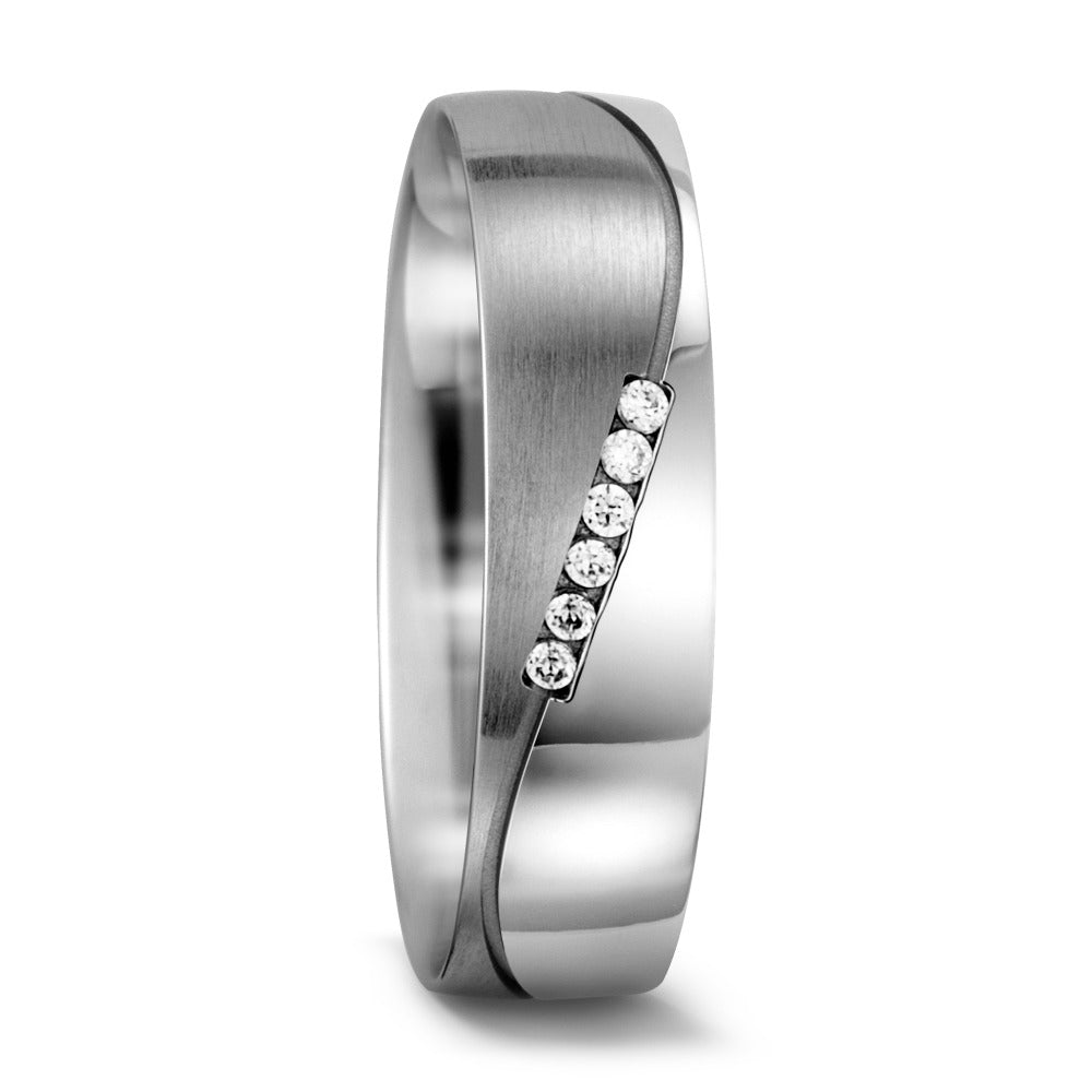 obrączka partnerska złoto białe 750/18 K Diament biały, 0.03 ct, 6 kamienie, w-si