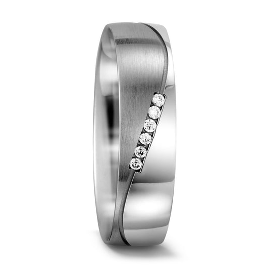obrączka partnerska złoto białe 750/18 K Diament biały, 0.03 ct, 6 kamienie, w-si