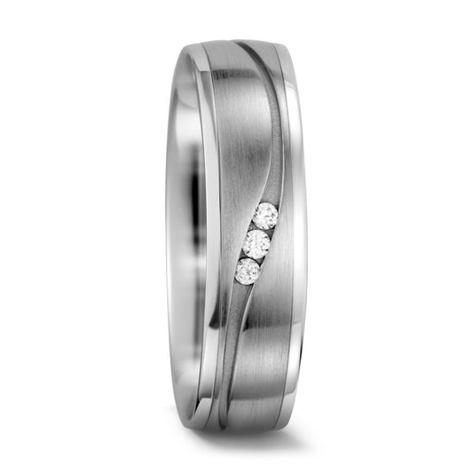 obrączka partnerska złoto białe 750/18 K Diament biały, 0.033 ct, 3 kamienie, w-si