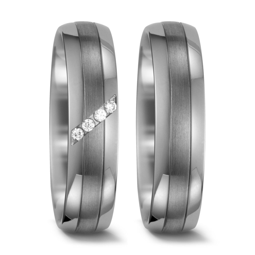 obrączka partnerska pallad 950, pallad 500 Diament biały, 0.04 ct, 4 kamienie, w-si