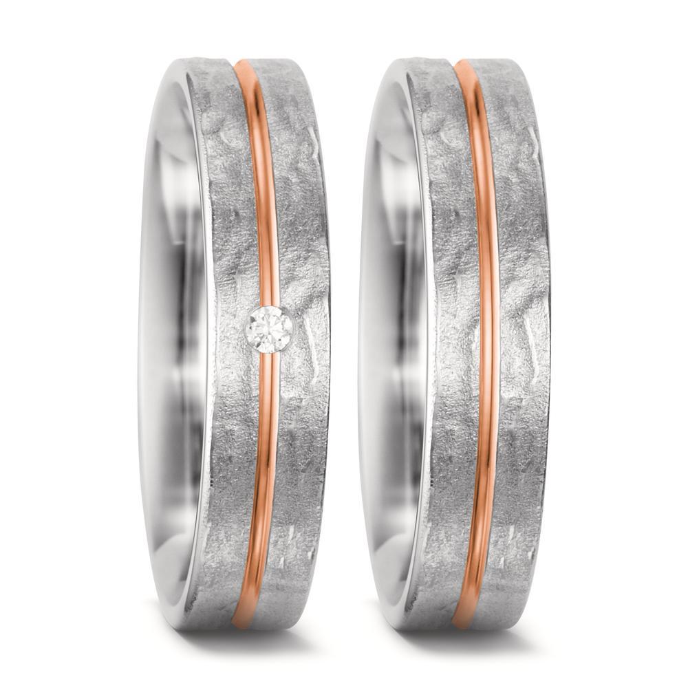 obrączka partnerska złoto białe 750/18 K, złoto czerwone 750/18 K Diament biały, 0.02 ct, tw-si