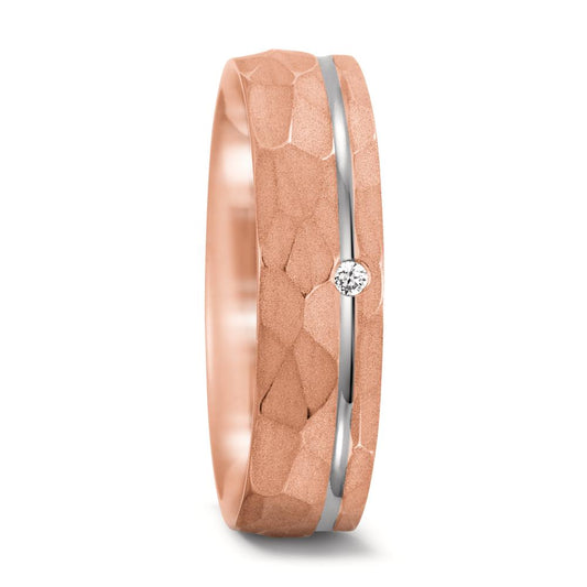 obrączka partnerska złoto różowe 750/18 K, złoto białe 750/18 K Diament 0.02 ct, tw-si