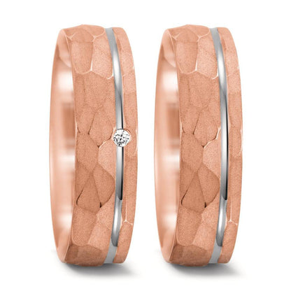 obrączka partnerska złoto różowe 750/18 K, złoto białe 750/18 K Diament 0.02 ct, tw-si