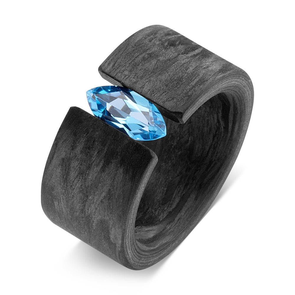 pierścionek węgiel Topaz niebieski