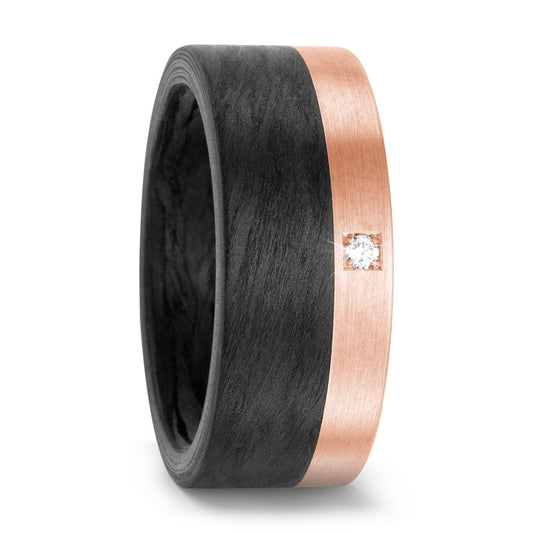 pierścionek węgiel, złoto czerwone 750/18 K