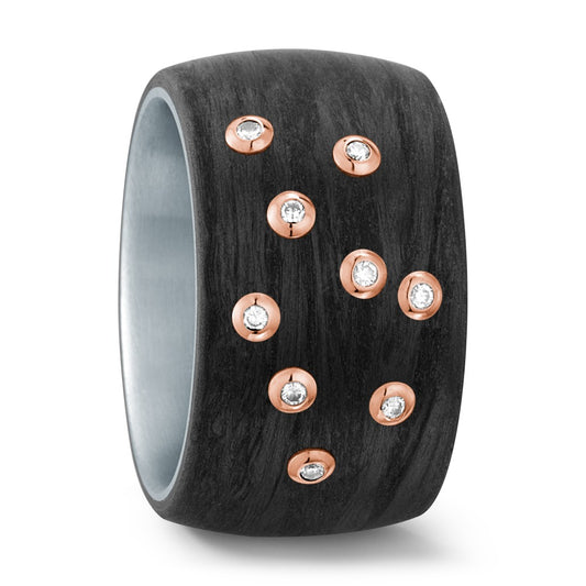 pierścionek stal nierdzewna, węgiel, złoto czerwone 750/18 K Diament biały, 0.09 ct, 9 kamienie, w-si