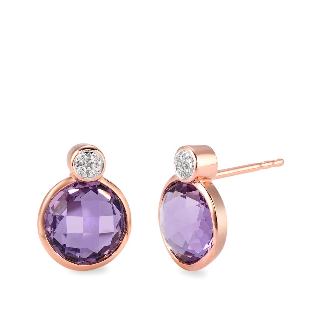 kolczyki wkrętki złoto czerwone 750/18 K Ametyst fioletowy, 0.03 ct, 8 kamienie, [Brillant], w-si