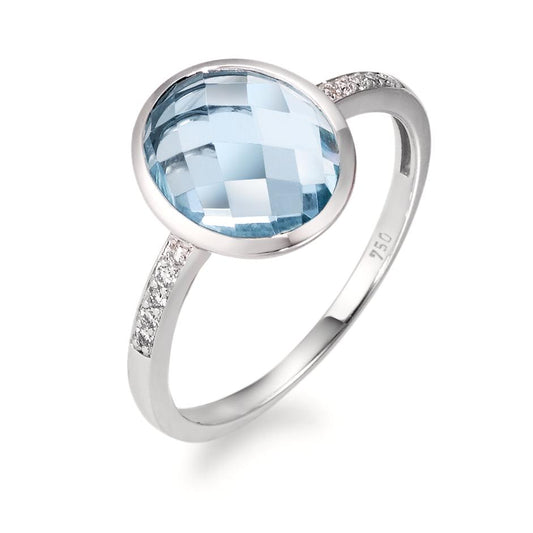 pierścionek złoto białe 750/18 K Diament 0.05 ct, 10 kamienie, [Brillant], w-si, Topaz niebieski