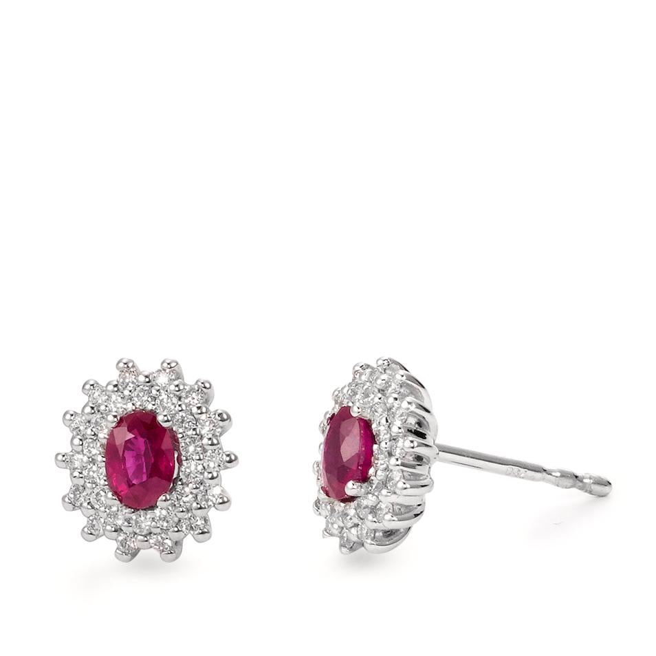 kolczyki wkrętki złoto białe 750/18 K Diament 0.22 ct, 54 kamienie, [Brillant], w-si, Rubin 2 kamienie