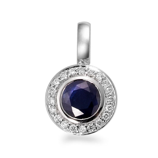 wisiorek złoto białe 750/18 K Szafir niebieski, Diament biały, 20 kamienie, w-si Ø9 mm