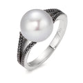 pierścionek złoto białe 750/18 K Diament czarny, 0.19 ct, 48 kamienie, [Achtkant] Perła hodowana w wodzie słodkiej, 10.5 mm