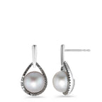 kolczyki wiszące złoto białe 750/18 K Diament czarny, 0.24 ct, 62 kamienie, [Achtkant] Perła hodowana w wodzie słodkiej biały, 2 Perły, 8.5 mm