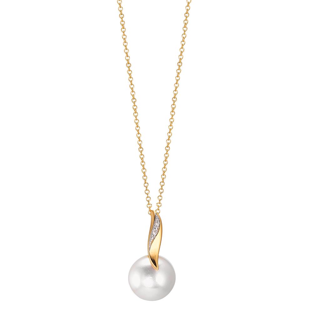 łańcuszek z wisiorkiem złoto żółte 750/18 K, złoto białe 750/18 K Diament biały, 0.01 ct, 2 kamienie, [Brillant], w-si Perła hodowana w wodzie słodkiej biały, 10 mm 40-42 cm