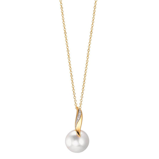 łańcuszek z wisiorkiem złoto żółte 750/18 K, złoto białe 750/18 K Diament biały, 0.01 ct, 2 kamienie, [Brillant], w-si Perła hodowana w wodzie słodkiej 40-42 cm