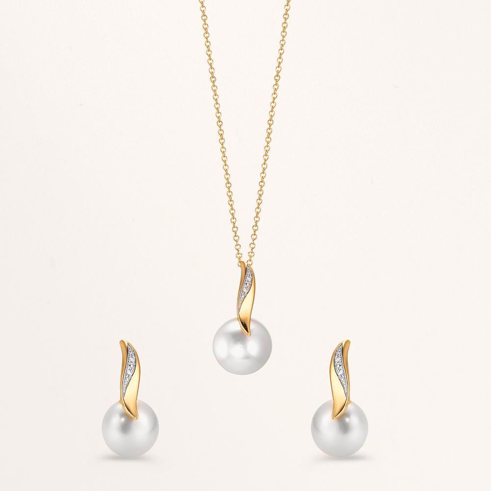 kolczyki wkrętki złoto żółte 750/18 K Diament biały, 0.10 ct, 2 kamienie, [Brillant], w-si Perła hodowana w wodzie słodkiej biały, 2 Perły, 7 mm