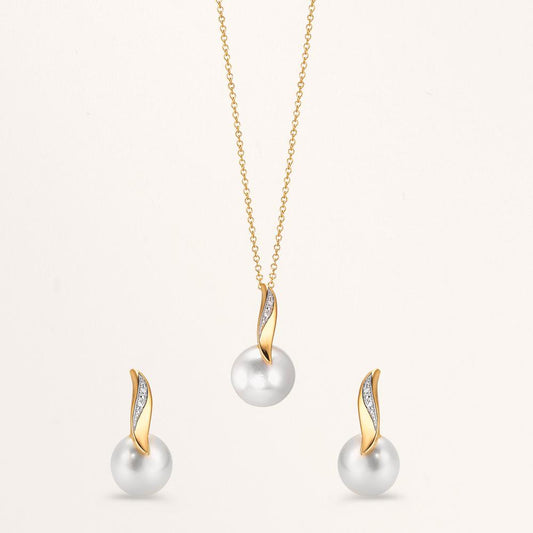 łańcuszek z wisiorkiem złoto żółte 750/18 K, złoto białe 750/18 K Diament biały, 0.01 ct, 2 kamienie, [Brillant], w-si Perła hodowana w wodzie słodkiej biały, 10 mm 40-42 cm