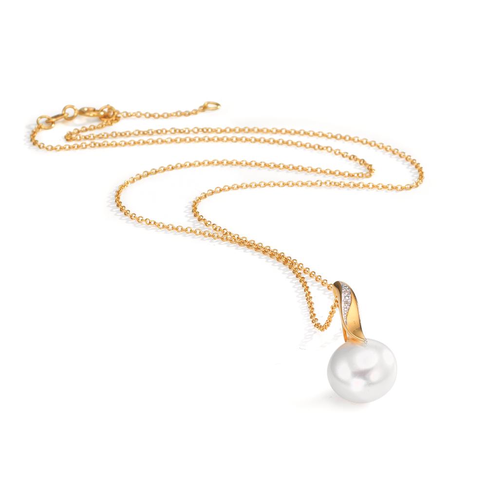 łańcuszek z wisiorkiem złoto żółte 750/18 K, złoto białe 750/18 K Diament biały, 0.01 ct, 2 kamienie, [Brillant], w-si Perła hodowana w wodzie słodkiej biały, 10 mm 40-42 cm