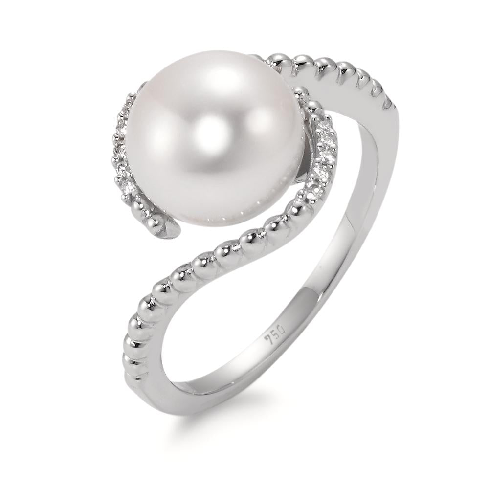 pierścionek złoto białe 750/18 K Diament biały, 0.045 ct, 10 kamienie, [Brillant], w-si Perła hodowana w wodzie słodkiej