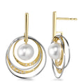 kolczyki wiszące złoto żółte 750/18 K, złoto białe 750/18 K Diament biały, 0.05 ct, 16 kamienie, [Brillant], w-si Perła hodowana w wodzie słodkiej, 7.5 mm