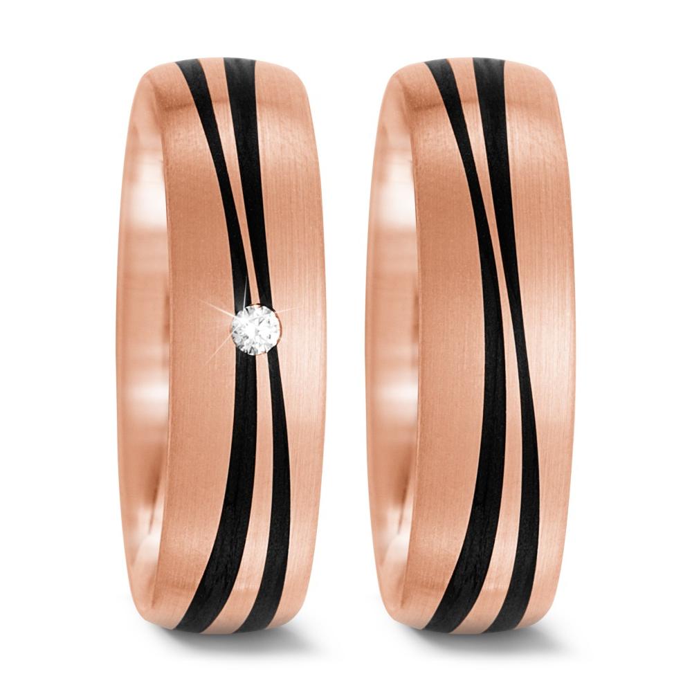 obrączka partnerska złoto różowe 585/14 K, węgiel Diament 0.02 ct, tw-si