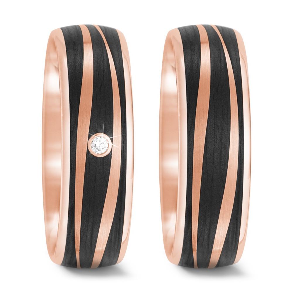 obrączka partnerska złoto różowe 585/14 K, węgiel Diament 0.02 ct, tw-si