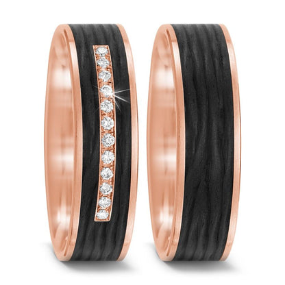 obrączka partnerska złoto różowe 585/14 K, węgiel Diament 0.084 ct, 12 kamienie, tw-si