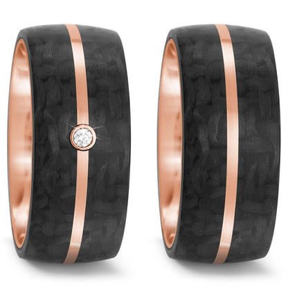 obrączka partnerska złoto różowe 585/14 K, węgiel Diament 0.02 ct, tw-si