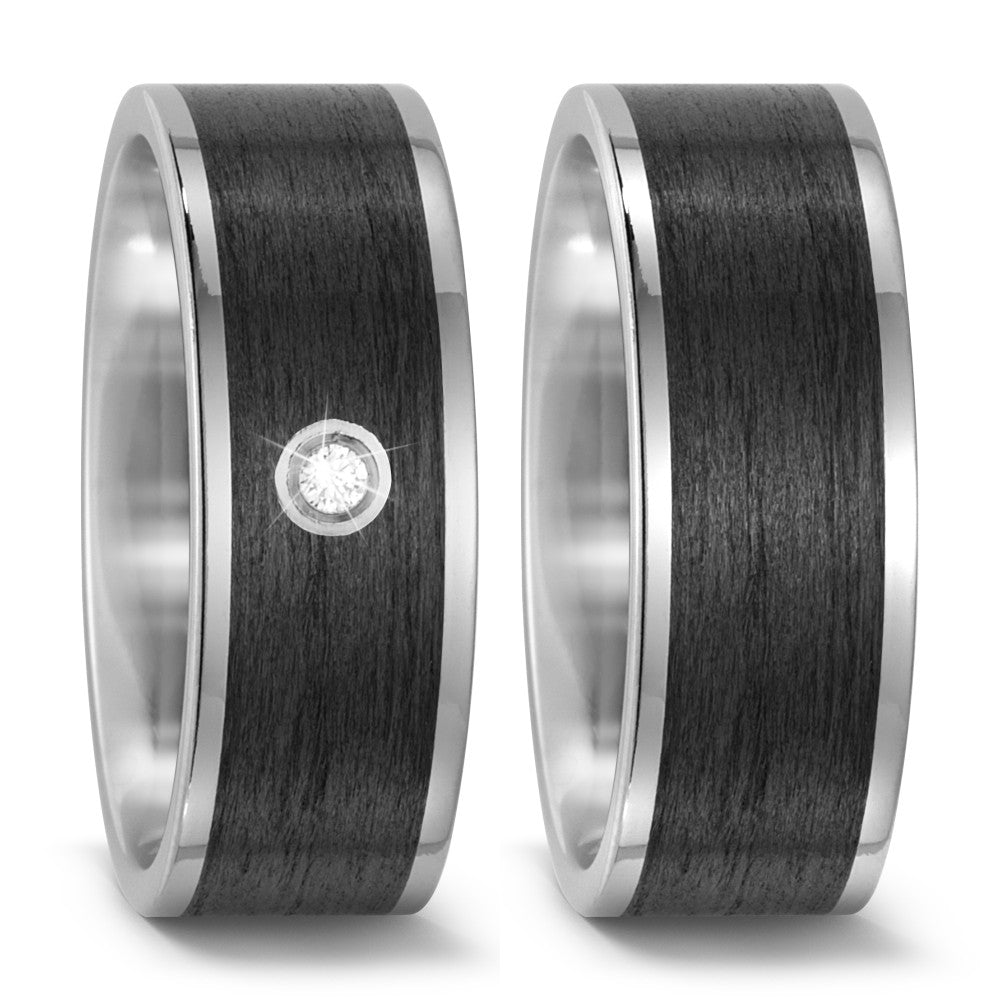 obrączka partnerska tytan, węgiel Diament 0.03 ct, w-si