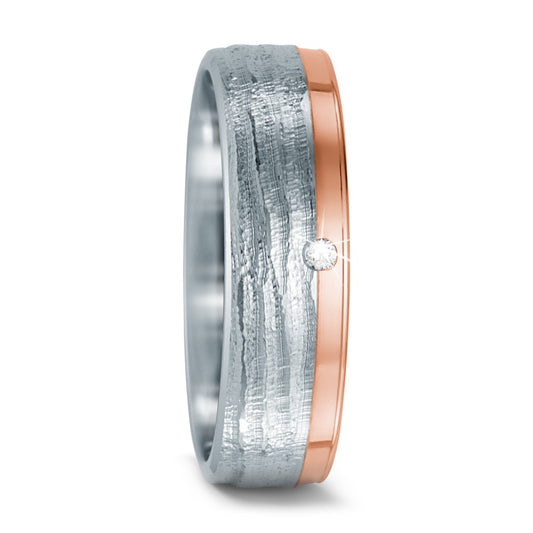 obrączka partnerska stal nierdzewna, złoto czerwone 585/14 K Diament 0.02 ct, w-si