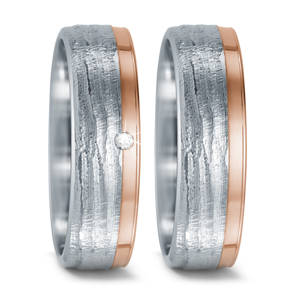 obrączka partnerska stal nierdzewna, złoto czerwone 585/14 K Diament 0.02 ct, w-si
