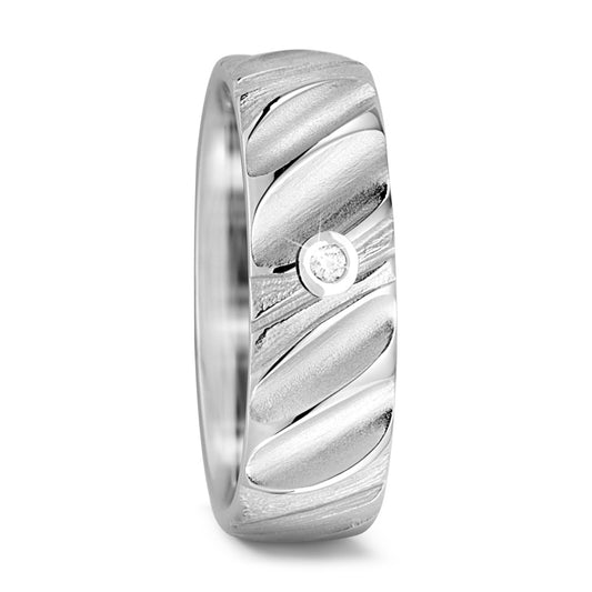 obrączka partnerska złoto białe 750/18 K Diament 0.04 ct, w-si