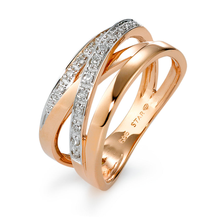 pierścionek złoto różowe 585/14 K, złoto białe 585/14 K Diament 0.10 ct, 17 kamienie, w-si