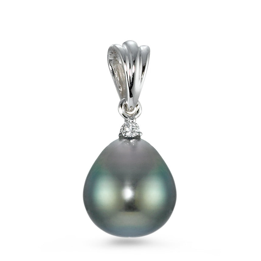 wisiorek złoto białe 750/18 K Diament 0.01 ct, w-si Perła tahitańska