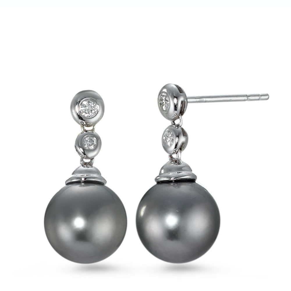 kolczyki wiszące złoto białe 750/18 K Diament 0.09 ct, 4 kamienie, w-si Perła tahitańska szary, 2 Perły, 10 mm